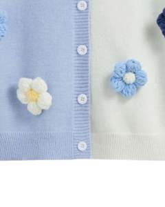 Manufacturer Custom Women Light Blue & Knit <b>Cardigan</b> Sweater <b>With</b> Multicolor Flower Applique V Neck Button Front Cute Winter Top - Product Image 6