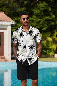Conjunto de 2 Piezas de Ropa Hawaiana para Hombre, Camisa de Manga Corta con Botones y Pantalones Cortos, Trajes Deportivos de Playa - Product Image 3