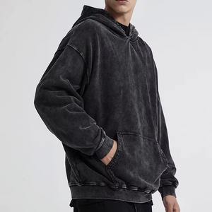 Sudadera con capucha personalizada para hombre, ropa de calle Vintage, alta calidad, peso pesado, azul, lavado con ácido, Sol desteñido, recortada, cremallera, talla XL, capucha bordada - Product Image 4