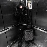 Logo personnalisé Pierre pailletée Zip Up Boxy Fit Sweat à capuche et Bling Rhinestone Ensembles de pantalons de survêtement pour hommes Unisexe Survêtement pour hommes