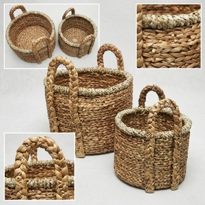 Juego de Cestas de Almacenamiento de Jacinto de Agua Tejidas a Mano Naturales con Asa de Correa Trenzada, Organizador para Macetas y Decoración, Diseño de Arte Puro - Product Image 2