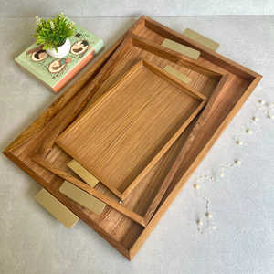 Prix de gros Plateau de service en bois au design moderne Set de table 3 Artisanat indien de haute qualité Nouveau meilleur plateau de service - Product Image 5