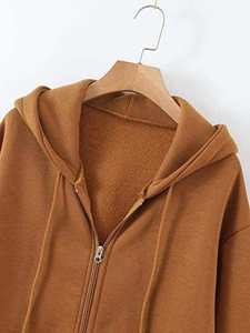 Sweat-shirt à capuche unisexe en molleton zippé, couleur unie, coupe oversize, décontracté, longueur standard, en tissu tricoté pour l'automne - Product Image 4