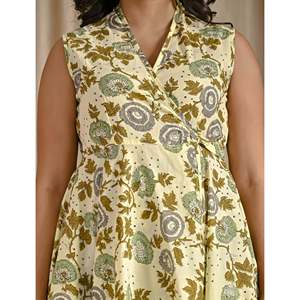 Vestido Corto Verde de Algodón Estampado con Diseño Asimétrico, Transpirable, Casual, para el Día o Discoteca, con Cintura Baja, ODM, Ropa Casual Elegante - Product Image 2