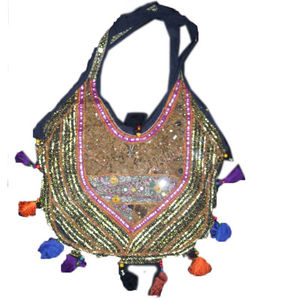 Bolso de mano hecho a mano Banjara Vintage con cremallera de algodón de gran capacidad hermoso espejo trabajo bordado festivo tradicional indio - Product Image 1