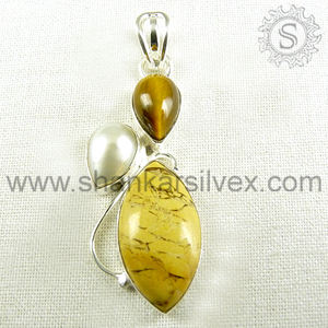 Pendentif mode multi-pierres à la mode Design moderne meilleure qualité à la main en argent Sterling 925 pierre précieuse naturelle Marquise pendentif - Product Image 4