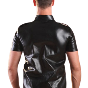 Chemise en cuir noir pour homme, manches courtes, faux cuir, boutons sur le devant, haut de clubwear fétiche - Product Image 2