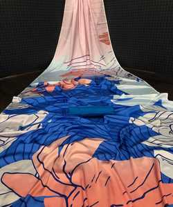 Indio Katan Sari último diseñador fiesta desgaste boda señoras mujeres desgaste Georgette seda bordado trabajo Sari con blusa ropa - Product Image 3