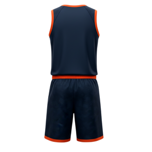 Conjunto de Uniforme de Baloncesto Azul Marino con Camuflaje Más Vendido - Jersey de Malla con Ribete Naranja y Pantalones Cortos para Equipos Adultos - Product Image 2