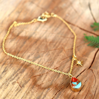 Orange et bleu cuivre turquoise cheville pierre précieuse pied balancent femmes bijoux à la main vêtements de plage bijoux étoile breloques chaîne cheville