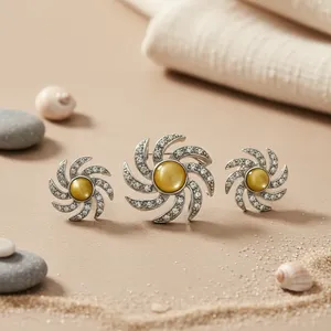 Conjunto de Joyería Fina para Mujer, Plata con Piedras Preciosas Amarillas, Cristales y Perlas Chapadas en Oro, para Bodas y Fiestas - Product Image 3