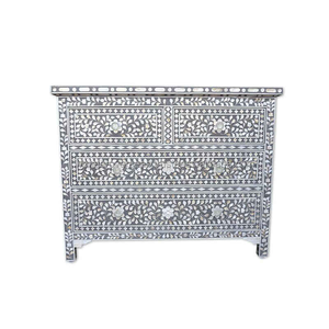 Commode à 4 tiroirs de style unique avec incrustations d'os et de nacre, meuble de salon - Product Image 1