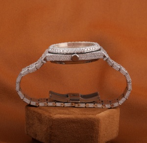 Lujoso reloj personalizado de acero inoxidable para hombre, Diamante de moissanita helado completo, esfera De fecha clásica, pantalla analógica, cristal, moda elegante - Product Image 5