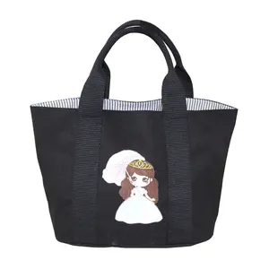 Customized Sublimation Print Women's tote Bag Inside Stripe Lining 12 Oz Dyed Canvas Hand Bag For girls