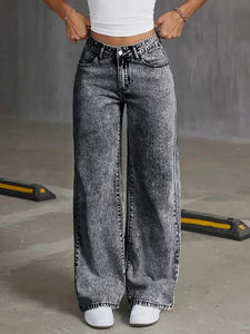 Pantalones vaqueros holgados de pierna recta para mujer, Vaqueros holgados, estilo retro americano, diseño único - Product Image 5