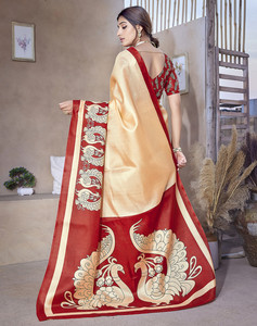 Sari de seda de arte informal para mujer con blusa estampada ligera para fiestas de verano o invierno Brunch DE TRABAJO Looks festivos simples - Product Image 2