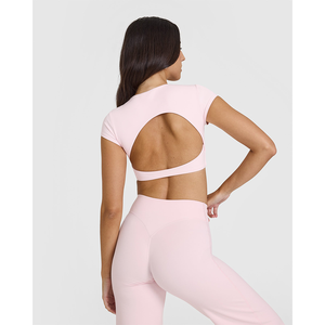 Custom Latest Ballet <b>Pink</b> Women's <b>Crop</b> <b>Top</b> Breathable Soft & Stretchy Print Cotton Short Sleeve Fitness <b>Crop</b> <b>Top</b> Tees for Women - Product Image 4