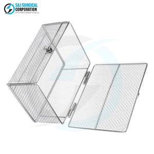 Stainless Steel Manual Wire <b>Mesh</b> <b>Basket</b> Locking Lid Durable Reusable Hospital Sterilization Storage Secure Surgical Instrument - Product Image 2