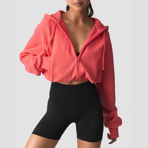 New High Quality Factory Wholesale Made <b>Cropped</b> <b>Zip</b> Hoodie Adjustable Waist Hoodie Anti-pillingbreathablehodies for woman - Product Image 5