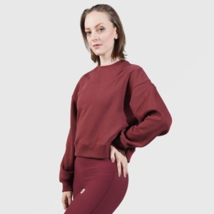 Sudadera Maroon Bopper con cuello de media cremallera, top de punto de seda oversize transpirable y corto para la temporada de otoño - Product Image 3