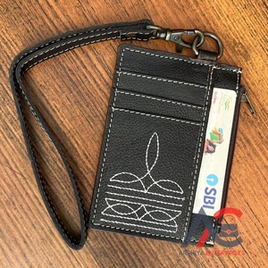 Nuevo patrón de punto de bota de moda para mujer, tarjetero de cuero genuino personalizado para negocios, billetera de identificación con cremallera, monedero - Product Image 1