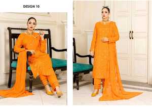 ชุดเดรสสำหรับสนามหญ้าจากนักออกแบบปากีสถาน2023ชุดเดรสปักลายเสื้อและกางเกง3D คอลเล็คชั่นล่าสุดโดย qjimpex - Product Image 3