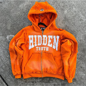 Logotipo personalizado de alta calidad French Terry Rhinestone pantalones de chándal y Sudadera con capucha Jogger Set Zip up Acid Wash Sun Faded Hoodie Set Hombres - Product Image 2