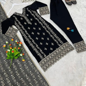 Conjunto de Top y Palazzo de Alta Costura, Top de Georgette Pesado con Hermoso Palazzo Bordado, Traje de Material de Primera Calidad Completamente Cosido - Product Image 1