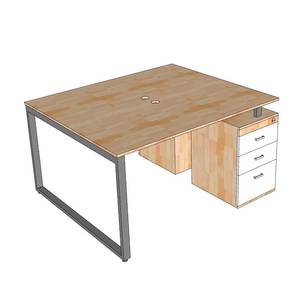 Escritorio de 2 plazas contemporáneo/minimalista con gabinete (140x120cm) - Tablero de madera de caucho y patas de acero - Product Image 4