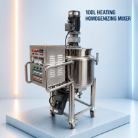 Homogénéisateur mélangeur à cisaillement élevé de petite taille 100L avec réservoir à chemise chauffante pour la fabrication de crèmes cosmétiques, lotions et savons liquides