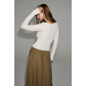 GRIMELANGE ENGLOR Blusa de encaje con detalle de botones y tela de encaje suave y elástica para mujer - Product Image 5