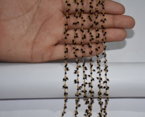 Black hydro Bead gold plated wire wrapped <b>Cluster</b> Rosary Chain, Beaded chain for Jewelry Making, 2mm Hydro fashion jewelry chain - Product Image 2