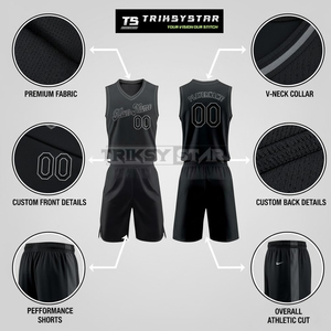 Uniforme de basket-ball Stealth Black Edition Maillot d'équipe personnalisé Tissu respirant léger pour hommes et femmes - Product Image 4