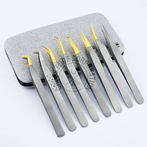 Pinzas para extensión de pestañas con punta de fibra, curvadas a 45 grados, para volumen, agarre perfecto, herramienta de precisión - Product Image 1