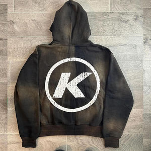 Patch personnalisé en détresse Sweats à capuche pour hommes Sweats à capuche zippés Patch appliqué lavé à l'acide Sweats à capuche zippés lavés à l'acide lourds - Product Image 5