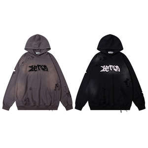 Sudadera con Capucha Personalizada de Alta Calidad 2026, 100% Algodón, Bordado con Parches, Estilo Vintage, Lavado, Pintura en Aerosol para Dar un Aspecto Envejecido (1) - Product Image 3