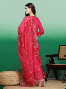 Kurtis Rama pour femmes, tenue de bureau décontractée, en tissu rayonne, magnifiques paillettes roses brodées, coupe droite, Kurti accompagné de palazzo et dupatta - Product Image 6