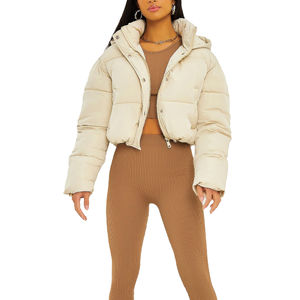 OEM Custom Logo Ladies Crop Coat with Zip Button Warm <b>Hooded</b> <b>Padding</b> <b>Jacket</b> Casual Style Reversible Feature Cotton Filling - Product Image 5