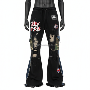 Pantalón deportivo de algodón polar de alta calidad para hombre, estilo callejero con logotipo impreso personalizado y bolsillos de camuflaje, pantalones lavados para hombre - Product Image 1