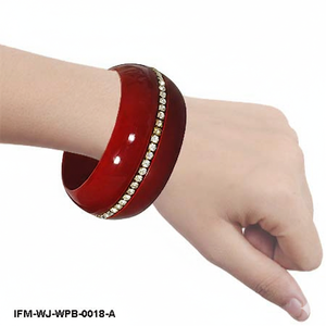 Deep Red Lacquered Wood Bangle Bold Statement Cuff with Sparkling <b>Stone</b> Detailing Artisan <b>Painted</b> Wooden Jewelry - Product Image 2
