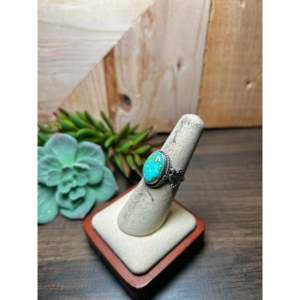 Navajo-Made <b>Statement</b> Gemstone <b>Ring</b> Sonoran Mountain Turquoise & Sterling <b>Silver</b> Bezel Setting Everyday Wear Size 6.5 - Product Image 3