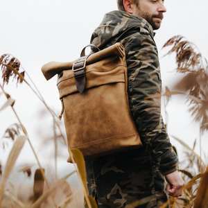 OEM sac à dos pour ordinateur portable de style vintage pour hommes LRTB-0045 en cuir véritable décontracté Roll Top Design noir étanche voyage sac d'affaires - Product Image 4