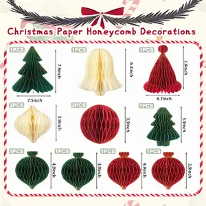 Merry Christmas Tree Bell Santa Hat Honeycomb Ball Thick Paper Honeycomb Hanging Decoration Set Party Supplies