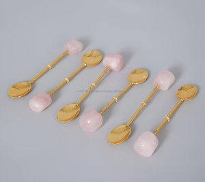 Juego de cucharas de postre con mango de cuarzo rosa de calidad superior (paquete de 6) a precio mayorista - Product Image 2