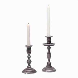 Portavelas de Cerámica Gris Brillante Moderno con Silueta Curva Clásica para una Decoración Elegante - Product Image 1