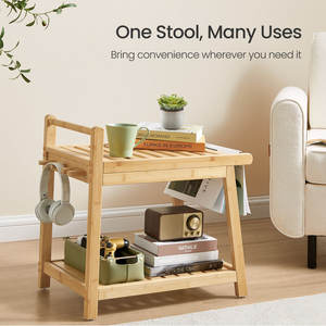 Banc de douche mural en bambou de 22.6 \ "avec poignée et crochets - Product Image 6