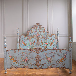 Juego de dormitorio de muebles franceses de lujo Técnicas de madera dorada antigua con hoja Artesanía Estilo clásico Aplicación de habitación de cama de cuero - Product Image 5