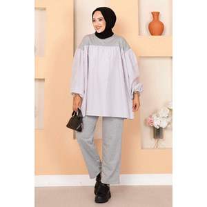 Gray <b>Balloon</b> Sleeve Pocket Detailed 2-Piece Set Outfit with Two Pieces Minimum Order 2pcs - Product Image 1