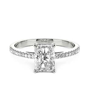 Jeulia Rhodium Plated Sterling <b>Silver</b> <b>Emerald</b> Cut Vintage Gemstone Engagement <b>Ring</b> - Product Image 1