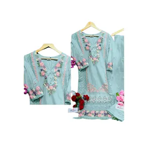 Desainer mewah kualitas terbaik gaya India dan Pakistan pakaian pesta terlihat Organza bordir berat kerja Salwar Kameez untuk dijual